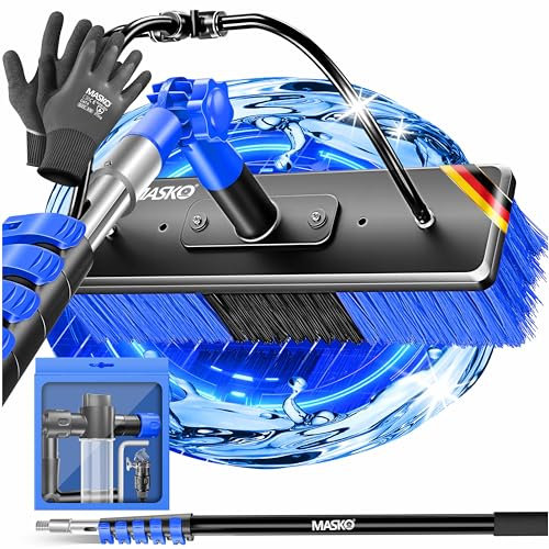MASKO® Cepillo de lavado telescópico con conexión de agua, 7,2 m, cepillo de limpieza con mango telescópico extensible, escoba telescópica, limpieza de ventanas y sistemas fotovoltaicos, cerdas suaves