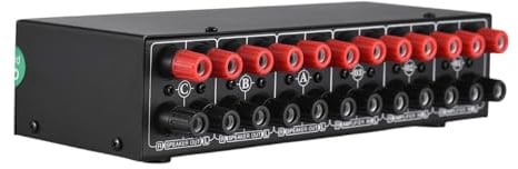 3-Way Amplifier Speaker Selector Switch, 2 Channel Splitter Box, AB Speaker Switcher for Home Stereo System with USB, SD, FM, 3 Input 3 Output, Plug and Play, LED Display