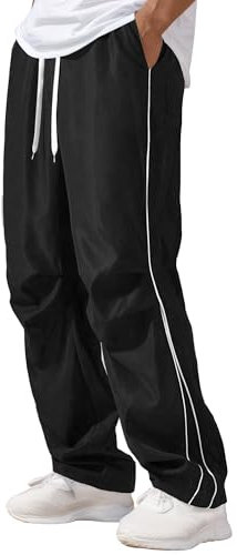 AIEOE Pantaloni da jogging da uomo Y2k Streetwear Baggy Track Pants con coulisse, taglio dritto, per il tempo libero, Nero , XL