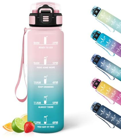 HoneyHolly Trinkflasche, 500ML Trinkflasche Kinder, Dicht Wasserflasche, Wiederverwendbar Mit Zeitskala, Wasserflasche Sport für Laufen, Radfahren, Arbeiten, Schule, Fitnessstudio