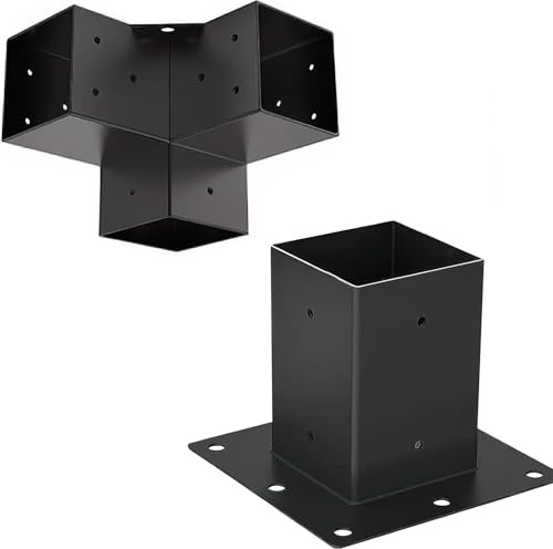 SOTOOLS FORTINA Anbau-SET, Eckverbinder + Bodenanker, für 90 x 90 mm Holz | Set für Carports und Gartenkonstruktionen.