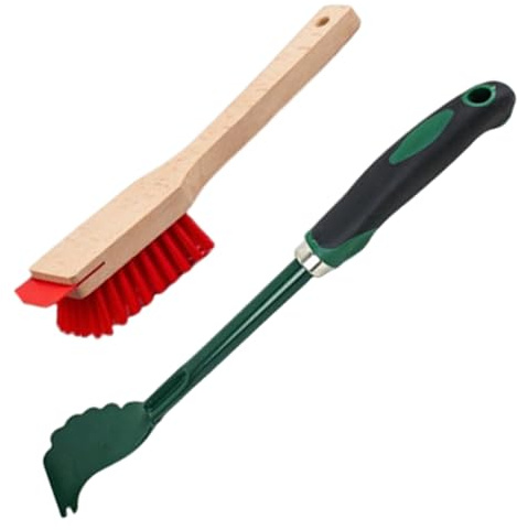Mower Deck Scraper and Scrub Brush, Portable & Practical Lawn Mower Stiff Bristle Brush with Scraper, Easy to Clean Lawnmower Cleaning Tools with Handle for Outdoor Garden
