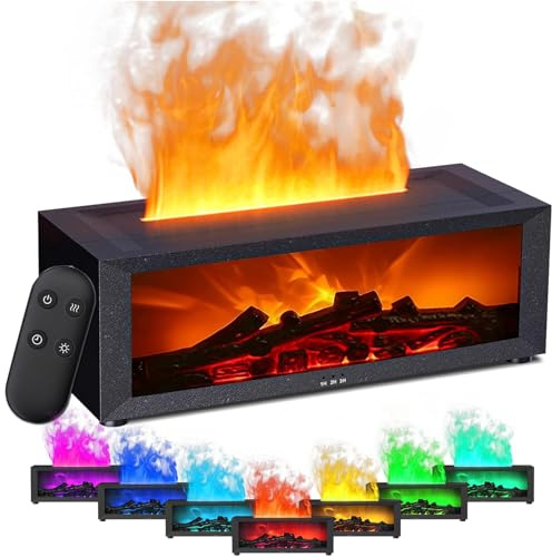 Duftöldiffusoren mit LED Kamin, Aroma Diffuser für Ätherische Öle - Diffusor mit Dynamischem Flammeneffekt, 150ml Luftbefeuchter mit Fernbedienung, Timer, Für im Schlafzimmer Büro Das Spa