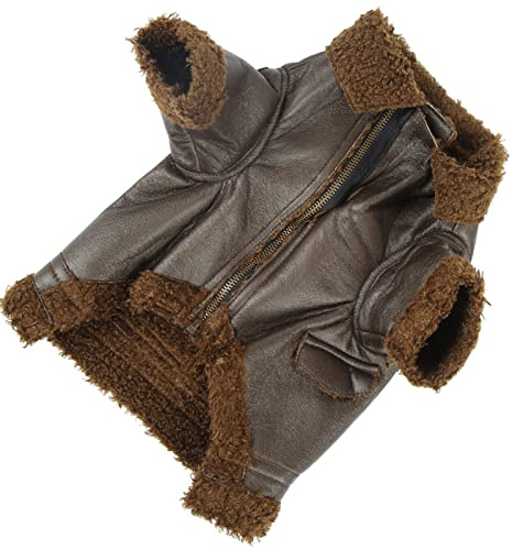 Pssopp Winter-Ledermantel für Hunde, Warme Hundejacke aus PU-Leder, Bequeme, mit Plüsch Gefütterte Oberbekleidung für Kleine, Mittelgroße und Große Hunde Im Freien (M)