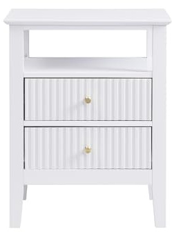Vente-unique - Table de Chevet 2 tiroirs et 1 Tablette - MDF - Blanc- NIRIVA