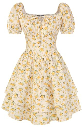 SCARLET DARKNESS Women's Summer Corset Dress Puff Sleeves Floral Short Dress Mini A-line Dresses for Beach