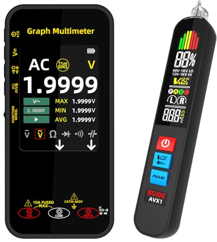 BSIDE Digitales Multimeter Spannungsprüfer Kit S500 Grafisches Multimeter 20000 Zählungen & AVX1 Phasenprüfer, Elektriker Prüfgerät für Strom Spannung Millivolt AC Peak Kapazität Temperatur Messen