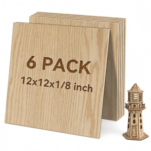 Creatorally Confezione da 6 fogli di compensato di rovere rosso, 30,5 x 30,5 x 0,3 cm, tavole di legno non finite per taglio e incisione laser, artigianato fai da te, combustione del legno e cartelli