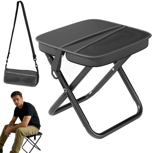 EnixwH Noir 28 × 26 × 26 CM Tabouret Pliant Portable Tabouret de Camping | Chaise de Camping avec Bandoulière Chaise Pliante Charge Maximale : 100 kg pour Camping Randonnée Pêche Plage Pique Nique