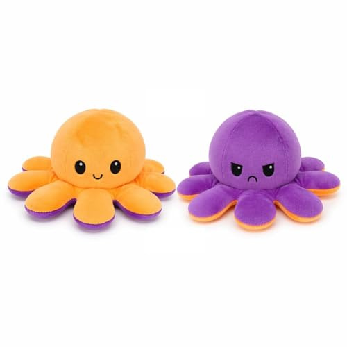 Generisch Doudou pieuvre réversible 30 cm - Peluche pieuvre avec deux émotions - Peluche douce - Cadeau (orange, violet)