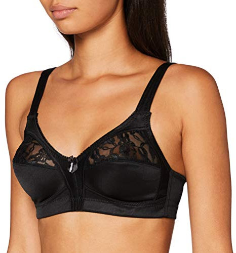 Marlon Libby Satin & Lace Detail Non-Wired Bra, Black, 34DD