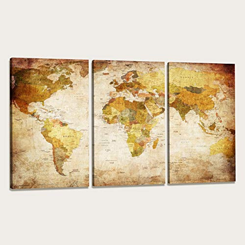 Visario Leinwandbild Weltkarte 160 x 90 cm 1166 - Wandbild fertig gerahmt auf Holzrahmen - Moderne Weltkarte Bild Leinwand Kunstdruck Wohnzimmer Schlafzimmer Büro - Wanddekoration Globus Kontinente