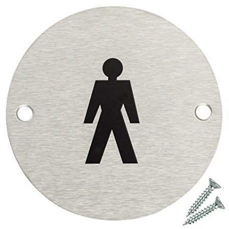 Fire Door Guru® Door Sign - 76mm Disc - Stainless Steel Safety Sign - Fixings Included (Male)
