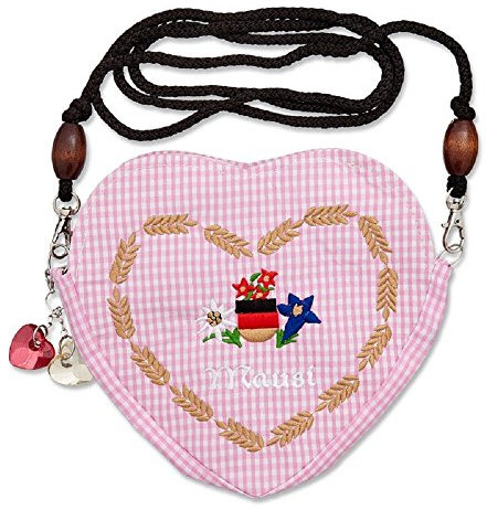 lordies Edelweiss Trachten Tasche Oktoberfest Dirndl Herzform,Mausi, abnehmbarem Langer Kordel Rosa-Weiss