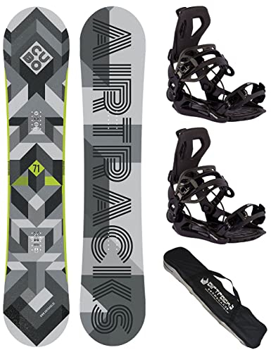 Airtracks Herren Snowboard Set Freeride Freestyle - Cubo Camber Snowboard Extra Wide 165 - Softbindung Master XL - SB Bag