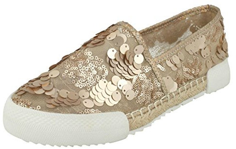 Savannah Flache Damen-Espadrilles mit Pailletten, Rotgold, 39 EU