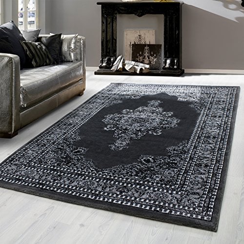 Teppium Kurzflor Teppich Wohnzimmer 120 x 170 cm Grau Vintage Look - Orientteppich Waschbar, Orientalisch Design, Pflegeleicht und Weich - Ideal für Schlafzimmer, Esszimmer und als Küchenteppich