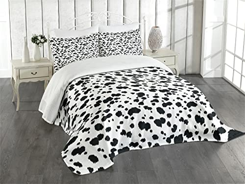 ABAKUHAUS Tier Tagesdecke Set, Dalmatinisches Druck Textur, Set mit Kissenbezügen Waschbar, für Einzelbetten 170 x 220 cm, Schwarz und Weiß