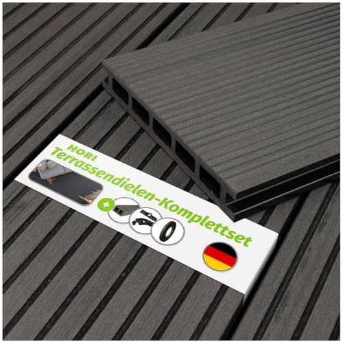 HORI WPC Terrassendielen Malta Komplett-Set inkl. 28x50 mm Unterkonstruktion & Clips - Langlebig & Wetterfest Rutschfest Pflegeleicht Dielenlänge 5,40 m I Fläche 5 m²