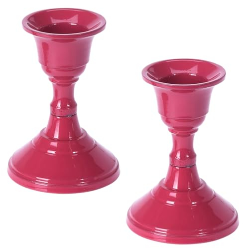 2 Metall Kerzenleuchter/Kerzenständer/Stabkerzenhalter im Set, farbig lackiert Höhe 8,2cm mit rundem Fuß (Rosa)