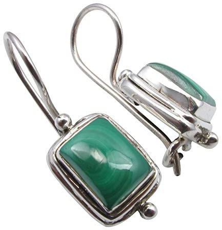 SilverStarJewel Solid Silber Rechteck 6 x 8 mm Malachit Tropfen Ohrringe 2,5 cm 4,7 Gramm Frühlingsferien Beste Seiten