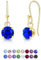 DTPsilver® Pendientes Colgantes Pequeños Plata de Ley 925 Chapados en Oro Amarillo con Cristal Swarovski® 6 mm - Pendientes Dorados Mujer - Pendientes Azul Eléctrico