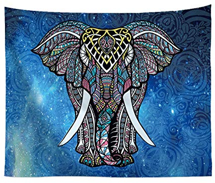TOKYMOON Psychedelic Elefant Tapisserie Wandteppich Indisch Hippie Wanddeko Wandbehang Wandtuch Tischdecke für Schlafzimmer Wohnzimmer Bohemian Picknick Decke indische Wandbehang Blau 150 x 130cm