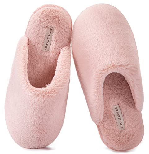 Snug Leaves Pantoufles moelleuses pour femmes avec fourrure synthétique et mousse à mémoire de forme, pantoufles sexy et classiques Rose,40-41 EU