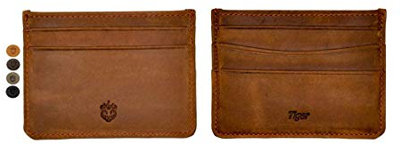 Crown & Tiger Leder Kreditkartenetui - Slim Wallet Design Geldbörse aus Crazy Horse Leder - bis 5 Karten mit Geldschein-Fach - Vintage Edition (Crazy Tobacco)