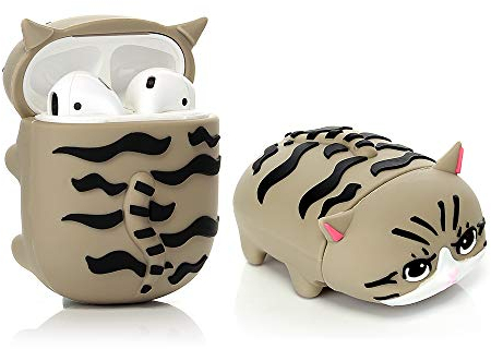 ZAHIUS Schutzhülle aus Silikon für AirPods, lustig, kompatibel mit AirPods 1 und 2 [Papa niedliches Tier] Mädchen (graue Katze)