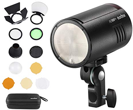 Godox AD100Pro Taschenstudio Porträt Blitzlicht Fotografie 5800K 1 / 8000s Synchronisieren Sie TTL/Multi/M-Blitz mit wiederaufladbarem 2600-mAh-Akku mit Godox AK-R1 Taschenblitz-Zubehör-Kit