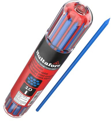 Hultafors Tieflochmarker Ersatzminenset Blau 10 Stück I I Im praktischem Spender mit Cliphalterung I 2,8mm Universalminen für Zimmmermannsbleistift I Für diverse Oberflächen I 650170