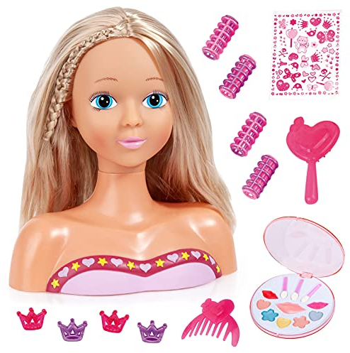 Bayer Design 90012AG Top Model Frisierkopf, Puppenkopf mit Make-up, Haarzubehör, zum Stylen, 27 cm