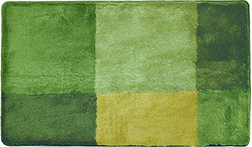 Erwin Müller Badematte, Badteppich Kallithea karo Grafik-Muster grün Größe 70x120 cm - flauschig weich, schnell trocknend, rutschhemmend, für Fußbodenheizung geeignet