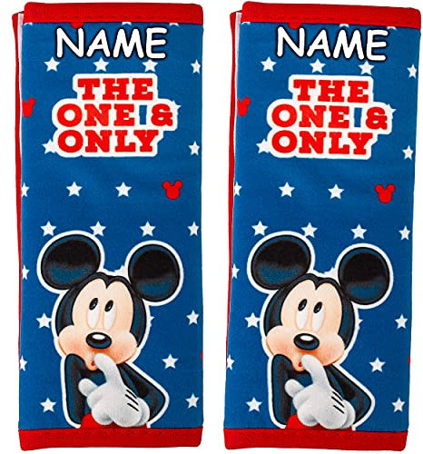 alles-meine.de GmbH 2 Stück Gurtschoner/Gurtpolster - - Mickey Mouse - inkl. Name - Autositz + Kinderwagen - Sicherheitsgurtpolster - Gurtschutz - für Sicherheitsgurt als Gur..