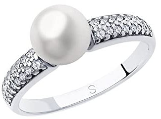 Sokolov Damenring aus 925 Silber mit einer Perle und Zirkonia