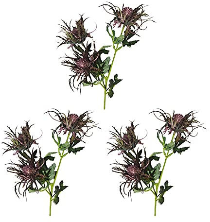 Marooma Artificial Thistle Flower Bouquet, 3 Pcs Long Stems Faux Thistles Bunch Eryngium Flowers Spray Eryngium Fake Eryngium Foetidum Simulation Sea Holly for Home