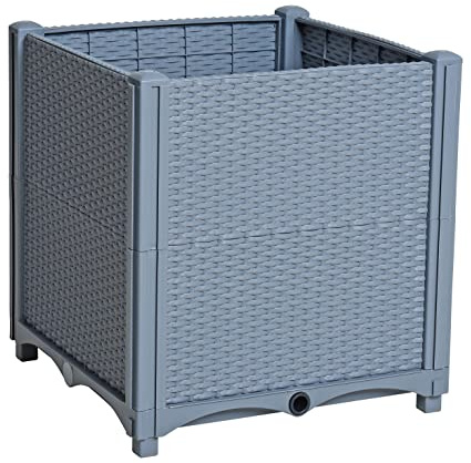 ESTEXO Blumenbeet Hochbeet Gemüsebeet 40x40x44 cm Pflanzbeet Polyrattan Pflanzkasten Grau