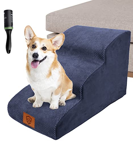 Zvonema Hundetreppe für Kleine Hunde, Hundetreppe, Hundetreppe Bett, Tragbar Waschbar Haustiertreppe, Hundetreppe 3 Stufen aus Hochdichtem Schaumstoff, Hunderampe für Hunde und Katzen