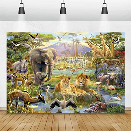 XAONUO 3D Wandaufkleber Wandtattoos 400X280Cm Wandsticker Fototapeten Elefant Löwe Leopard Nashorn Selbstklebende Abnehmbar Vinyl Wandsticker/Wandgemälde Kunst Aufkleber Dekoration