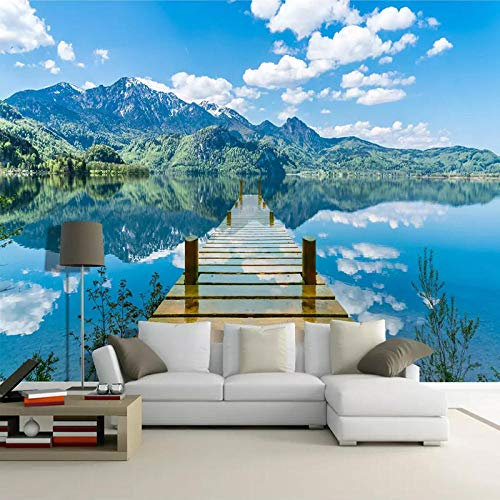 DAISHIHAN Papier peint mural chambre ciel bleu nuages blancs pont en bois lac eau paysage naturel 3D espace créatif Art peinture murale