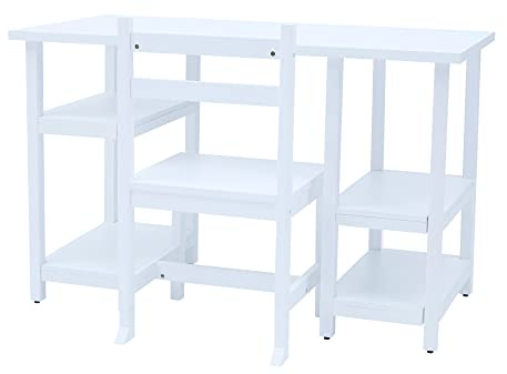 Teamson Kids Wooden Writing Desk with Shelves, White | Children's Play Table and Chair Set, School Study Desk, Storage