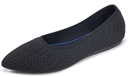 Frank Mully Frauen Spitze Zehe Ballett Flach Strickkleid Schuhe Low Wedge Komfort Slip On Flats Für Frau Klassische, Schwarz, 39 EU