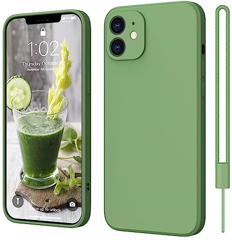 ElestBela iPhone 12 Hülle Silikon Case, Hanyhülle iPhone 12 Ultra Dünn Slim mit Microfiber, Kratzfeste Rundumschutz Case Schutzhülle Hülle für iPhone 12 6.1'' Matchagrün
