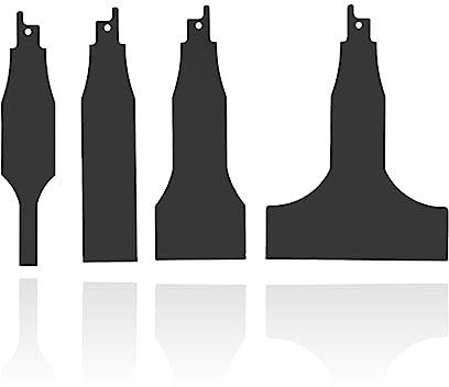 4PCS Reciprocating Saw Scraper Blade, Tile Cleaning Scraper Scraping Tool Attachment Reciprocating Scraper Blade Multifunctional High Carbon Steel Scraper Blade 0.4in,1.2in,2in,3.9in