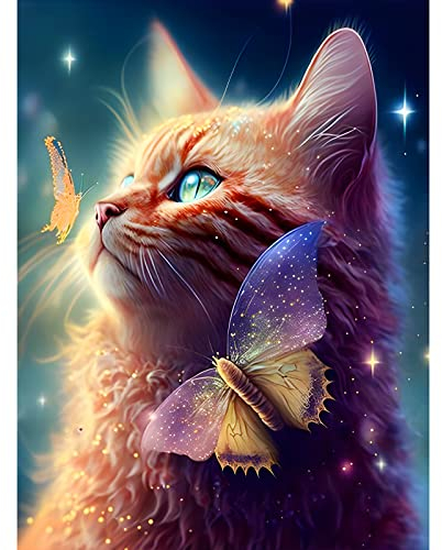 MXJSUA Diamond Painting Erwachsene Katze, Diamond Painting Diamant Painting Bilder Tiere 5D Diamant Malerei Kits, DIY Diamond Painting Kits Küsse für die Katze 30x40cm für Wanddekoration