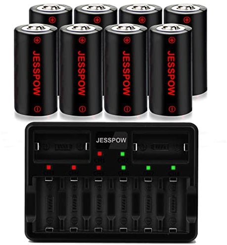 CR123A Rechargeable Batteries with Charger for Arlo, 123A / 123 Rechargeable Lithium Battery 8 Pack 750mAh 3.7V for Arlo Cameras (VMC3030/VMK3200/VMS3330/3430/3530), Flashlight