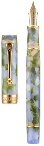 Jinhao 100 Marble Green Resin Fountain Pen, Iridium Bent Fude Nib Gold Trim Office Writing Pen