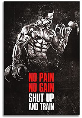 Motivationsposter No Pain No Gain Shut Up and Train, dekoratives Gemälde, Leinwand, Wand- und Kunstbild, Familien-Schlafzimmer, 50 x 75 cm