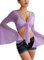 EVELUST Rave Bell Mesh Crop Top für Frauen - 70er Jahre Langarm Krawatte vorne Sheer Shirt Rüschen Fairycore Bluse Festival Outfits, Violett, Mittel